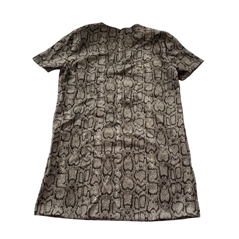 Zara Snakeskin Print Jacquard Dress Boxy Mini Short Sleeve Tan Brown L EUC - Picture 3 of 9